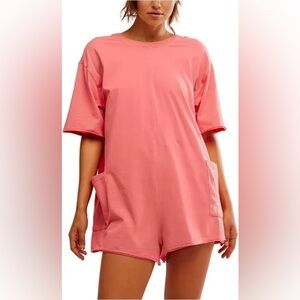 NWOT FP Movement by Free People Hot Shot Tee Romper (Med, Hibiscus)